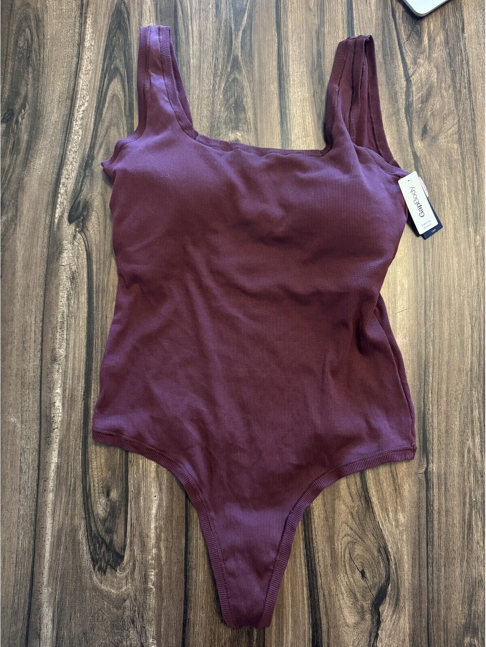 Gap Cotton Rib Thong Bodysuit Removable Cups Purple Women Size L NWT